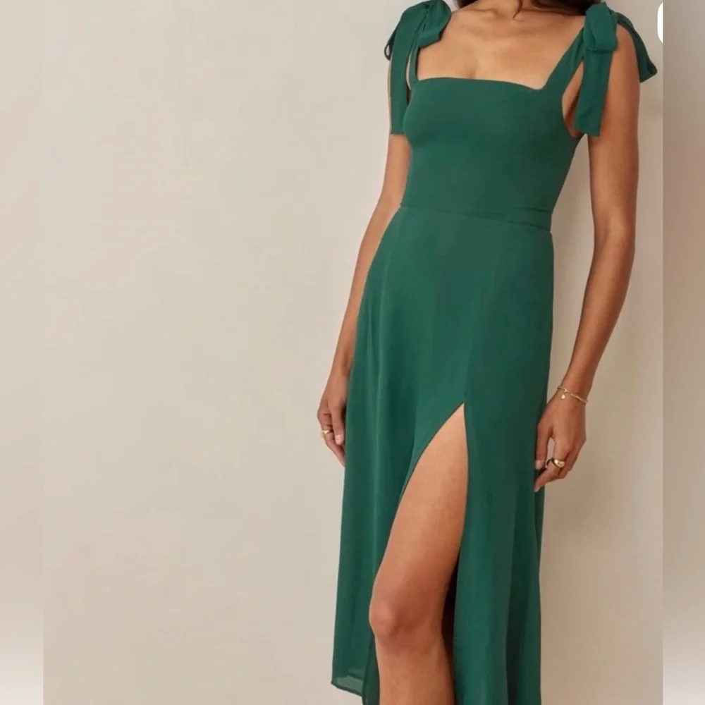 Reformation Green/Emerald Midi Dress with Slit - Picture 1 of 5